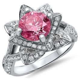 2.0ct Pink Diamond Lotus Flower Engagement Ring 14k White Gold / Front ...