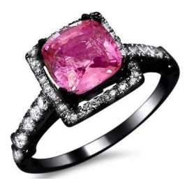 2.25ct Pink Sapphire Cushion Diamond Engagement Ring 18k Black Gold ...
