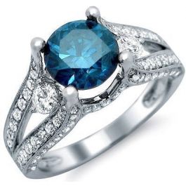 2.64ct Blue Fancy Round Diamond Engagement Ring 18k White Gold / Front ...