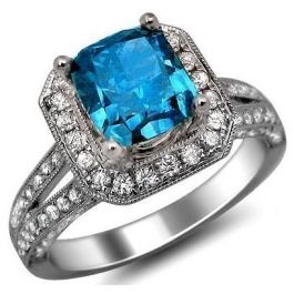 2.70ct Fancy Blue Cushion Cut Diamond Ring 18k White Gold / Front Jewelers