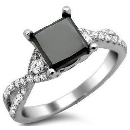 2.02ct Black Princess Cut Diamond Engagement Ring 18k White Gold ...
