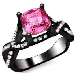2.05ct Pink Cushion Cut Sapphire & Diamond Engagement Ring 18k Black ...
