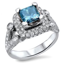 2.30ct Blue Princess Cut Diamond Engagement Ring 18k White Gold