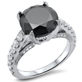 4.02ct Black Round Diamond Engagement Ring 14k White Gold / Front Jewelers