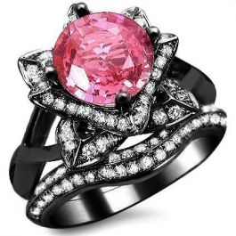 2.30ct Round Pink Sapphire Lotus Flower Diamond Engagement Ring Bridal ...