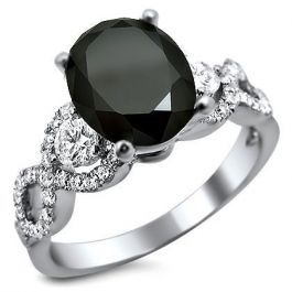 2.70ct Black Oval Halo Diamond Ring 18k White Gold / Front Jewelers