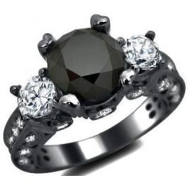 4.25ct Black 3 Stone Round Diamond Engagement Ring 18k Black Gold ...