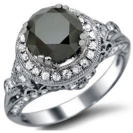 2.35ct Black Round Diamond Engagement Ring 14k White Gold / Front Jewelers