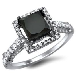 2.55ct Black Diamond Princess Cut Engagement Ring 18k White Gold ...