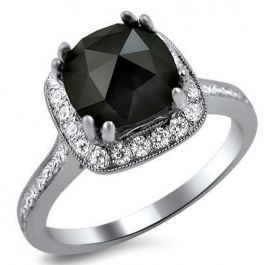 2.06ct Black Cushion Cut Diamond Engagement Ring 18k White Gold / Front ...
