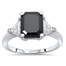 3.50ct Black Emerald Cut Diamond 3 Stone Trillion Diamond Engagement ...