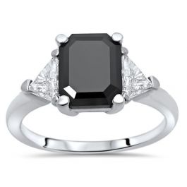 3.00 Carat Emerald Cut Black Diamond Solitaire Engagement Ring Rhodium Plated,Wedding Ring,Black Bridal Ring,Three Stone Rings,FullBlackRing top