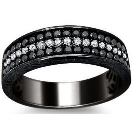 Mens .55ct Black & Wht Round Diamond Wedding Band & Ring Black Gld