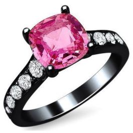 1.92ct Pink Sapphire Cushion Diamond Engagement Ring 14k Black Gold ...