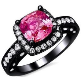 2.15ct Cushion Cut Pink Sapphire Diamond Engagement Ring 18k Black Gold ...
