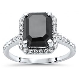 3.30ct Emerald Cut Black Diamond Halo Engagement Ring 14k White Gold ...