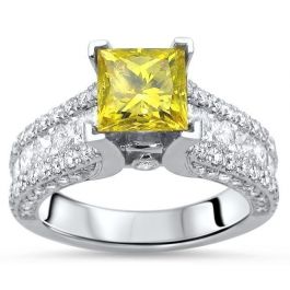 princess cut canary yellow diamond engagement ring