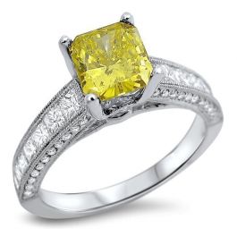 2.25ct Canary Yellow Radiant Cut Diamond Engagement Ring 18k White Gold ...