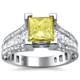 2.90ct Canary Yellow Princess Cut Diamond Engagement Ring 18k White ...