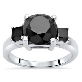 2.75ct Black Round 3 Stone Diamond Engagement Ring 14k White Gold