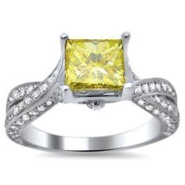2.13ct Canary Yellow Princess Cut Diamond Engagement Ring 14k White ...