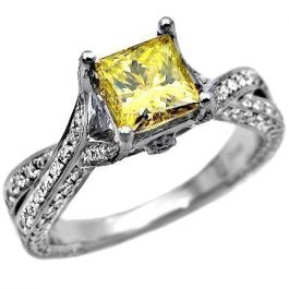 2.15ct Princess Cut Canary Yellow Diamond Engagement Ring 14k White ...