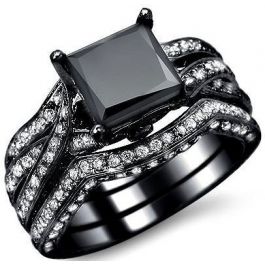 Custom Order of 4.0ct Black Princess Cut Diamond Engagement Ring 3 ...
