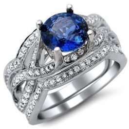2.65ct Blue Sapphire Diamond Engagement Ring 3 Piece Bridal Set 18k ...