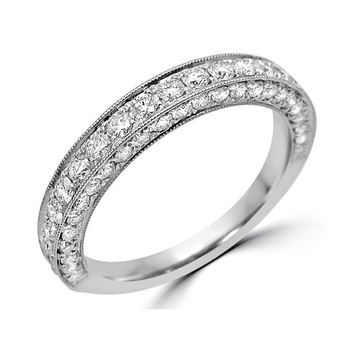 .75ct VS-2 F Round Diamond Wedding Band Ring 18k White Gold