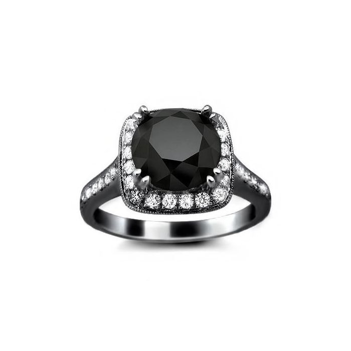3.17ct Black Round Diamond Halo Engagement Ring 18k Black Gold / Front ...