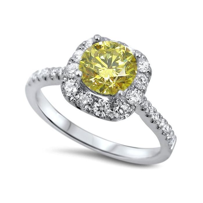 1.25ct Canary Yellow Round Diamond Engagement Ring 18k White Gold