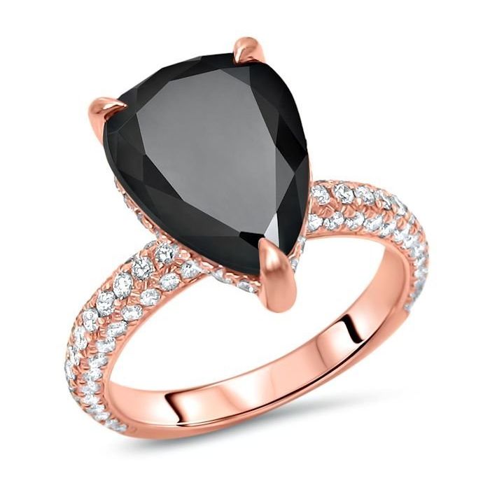 14K Rose Gold Black Diamond Pear Shaped Ring