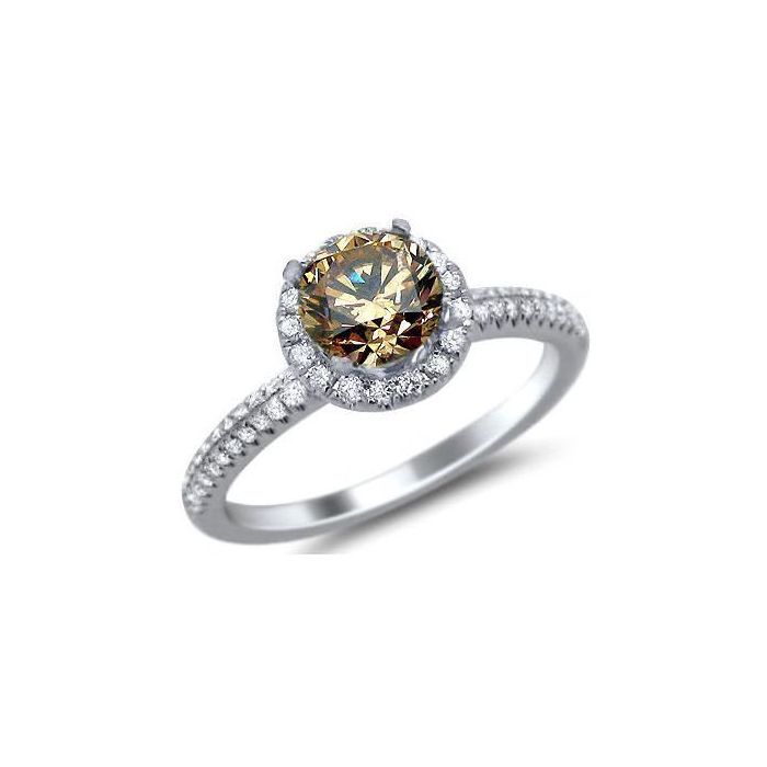 1.18ct Fancy Brown Round Diamond Halo Engagement Ring 18k White Gold ...