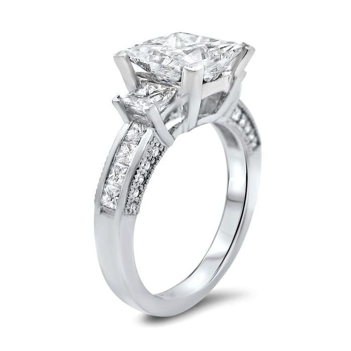 3.0ct Princess Cut Moissanite 3 Stone Diamond Engagement Ring 14k