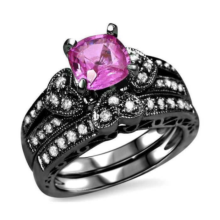 French 14K Black Gold Three Stone Light Pink Sapphire Wedding Ring  Engagement Ring R182-14KBGLPS | Art Masters Jewelry