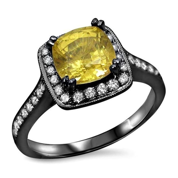 Golden Sapphire Diamond Engagement Ring Wedding Ring Anniversary Ring -  Ruby Lane