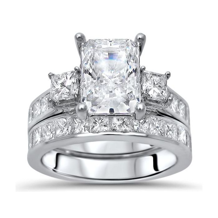 1 Carat Princess Cut Moissanite Engagement Ring - Bridal Set