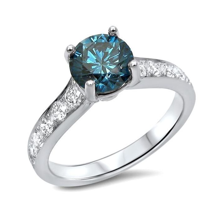 1.28ct Blue Round Diamond Engagement Ring 14k White Gold / Front Jewelers