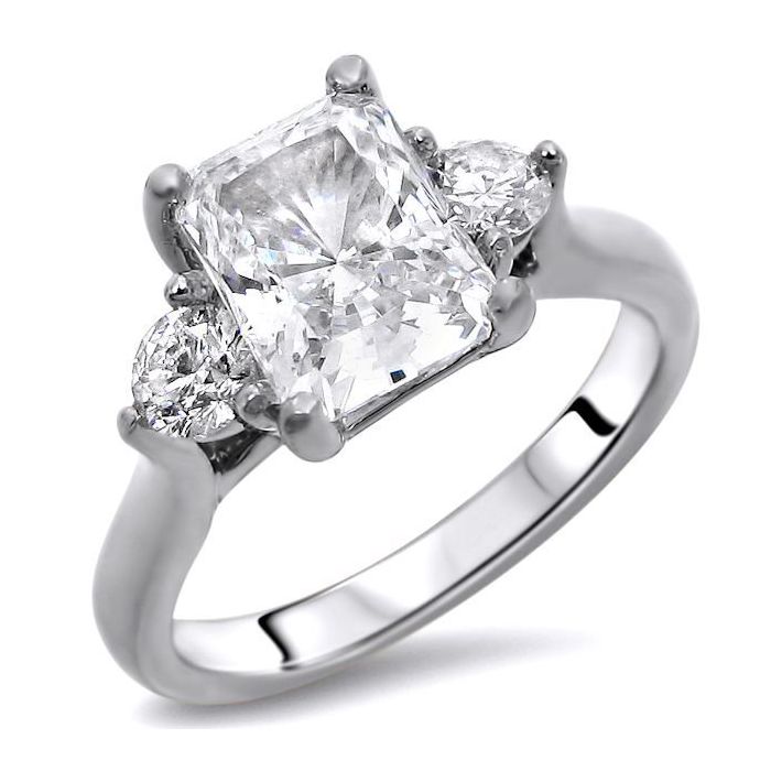 Buy 3-Stone Diamond Engagement Ring Radiant Cut center & Trapezoid sides