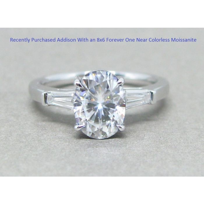 8x6 Oval Forever One Near Colorless Moissanite Addison Style Ring Platinum
