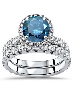 Blue Diamond Matching Set Engagement Rings