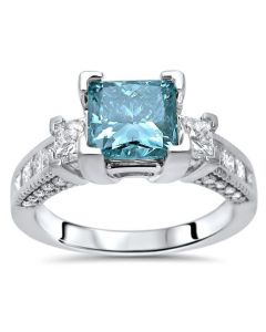 Blue Diamond Three Stone Engagement Rings