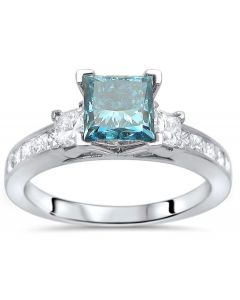 Blue Diamond Three Stone Engagement Rings