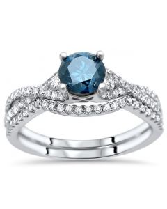 Blue Diamond Matching Set Engagement Rings