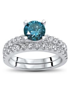 Blue Diamond Matching Set Engagement Rings