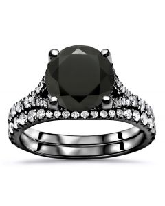 Dice Unisex Black Diamond Wedding Band Set