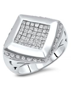 Triangle Cut Diamonds Mens Ring in 14KT White Gold – Primesettings